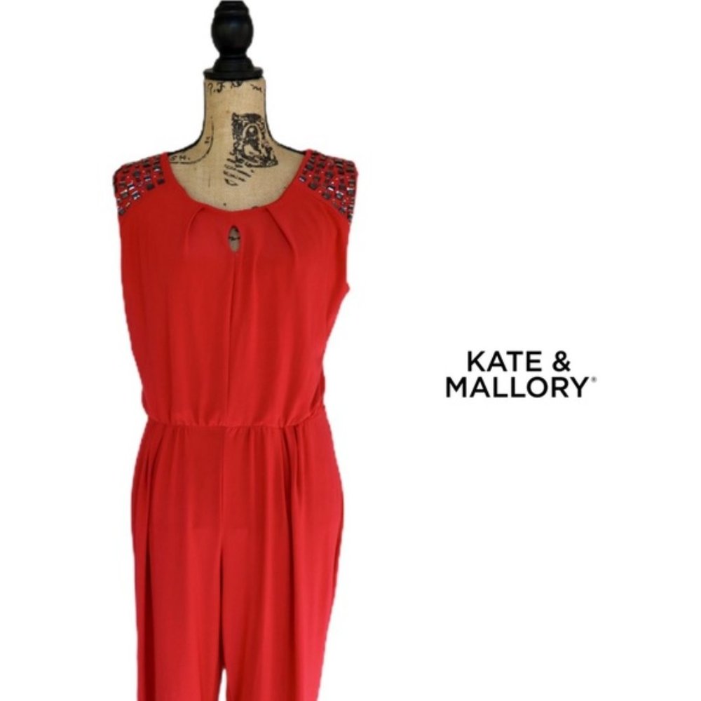 Kate & Mallory Red Pant Jumpsuit Beaded Jewels Size Medium